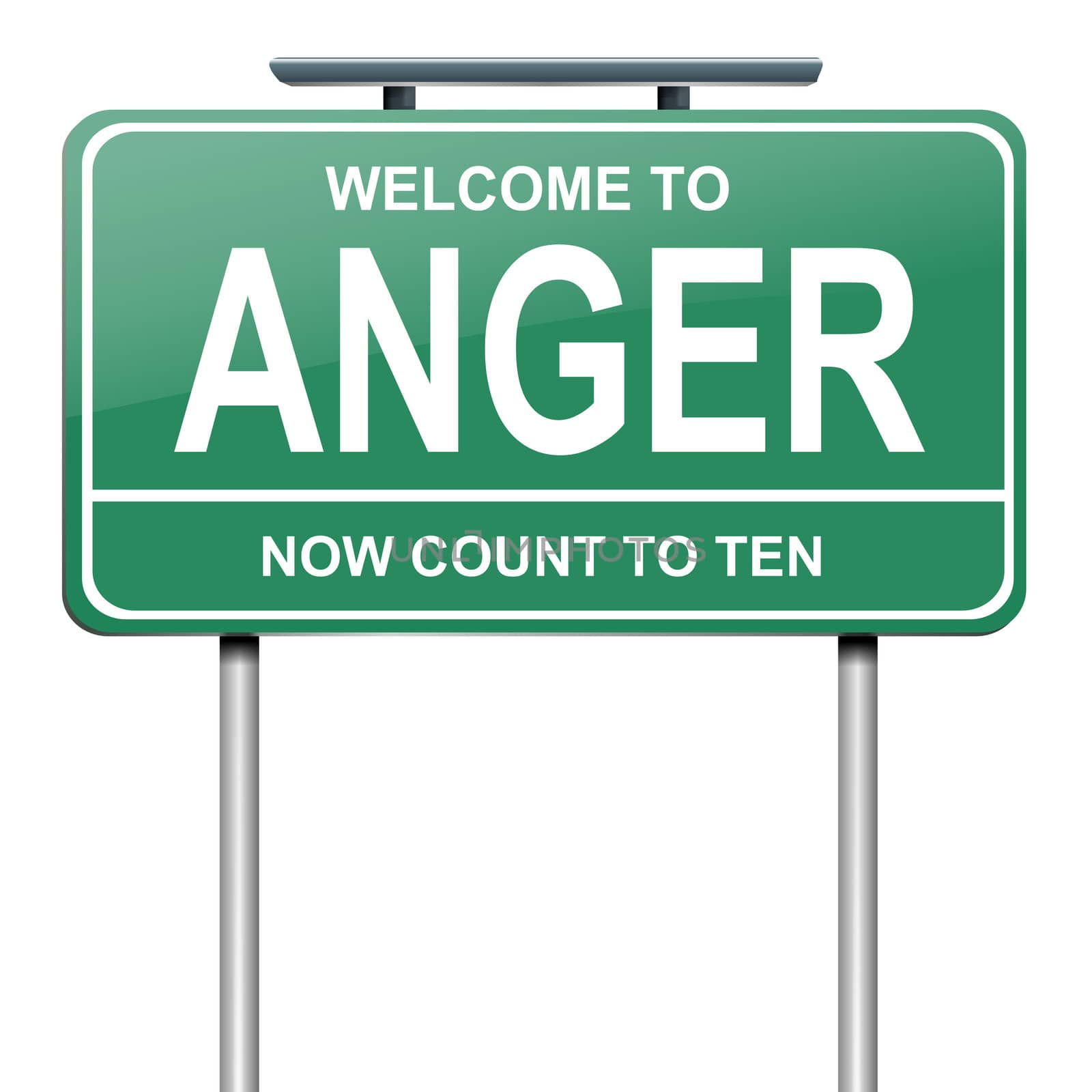 Illustration depicting a green roadsign with an anger concept. White background.