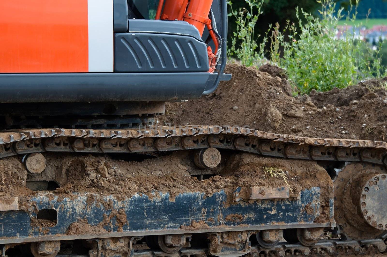 Closeup of heavy duty construction equipment at a construction site
