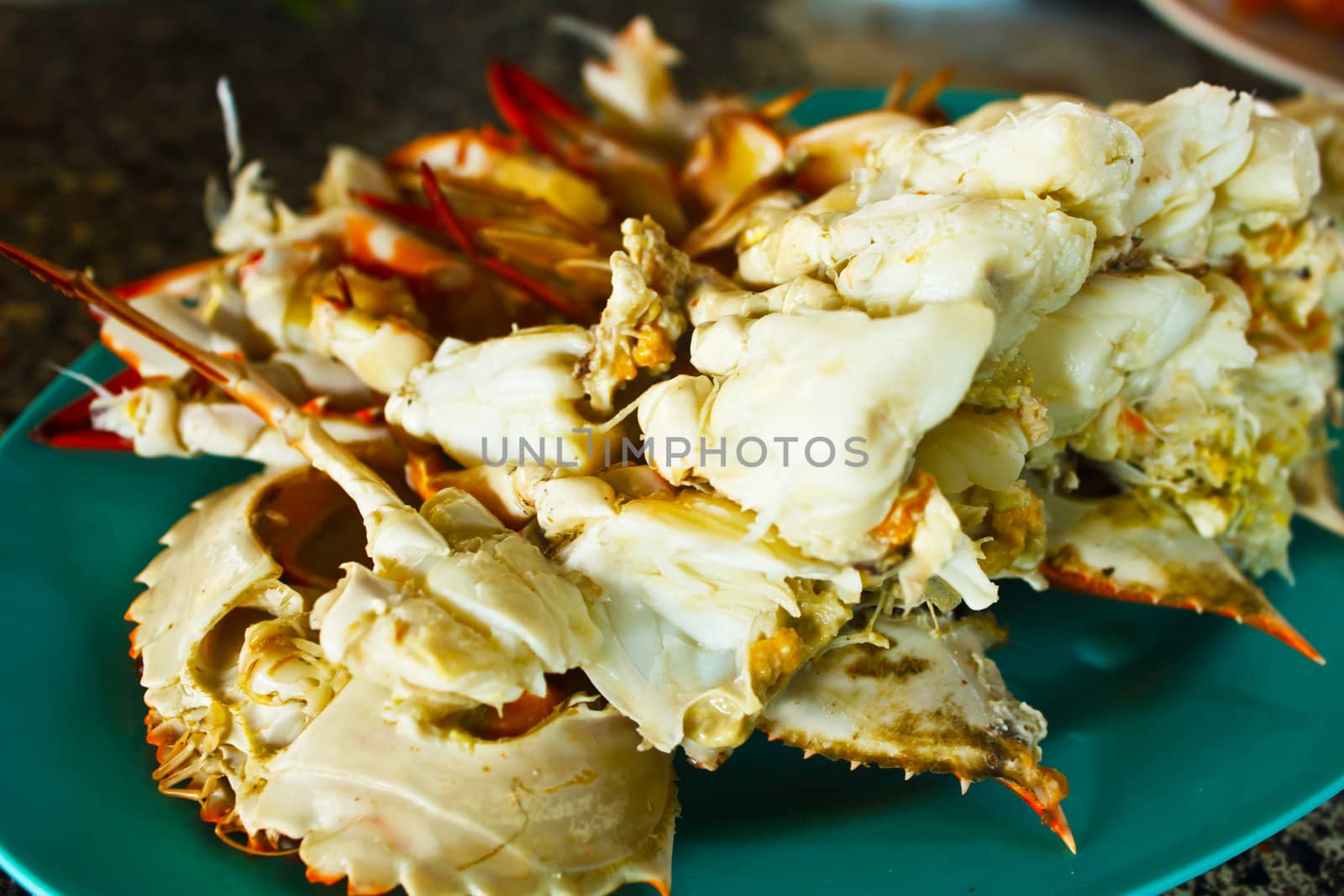 Stock Photo - Colorful grilled crabs and Thai style sauce