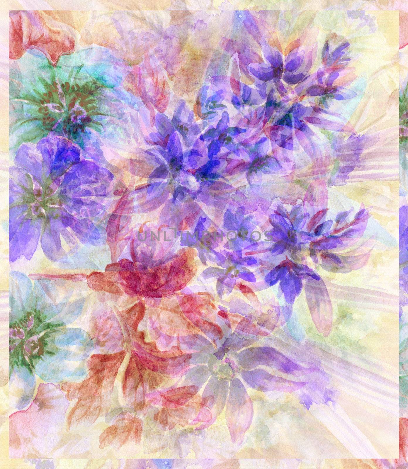 Picture, abstract flowers. Hand draw water colour on a paper