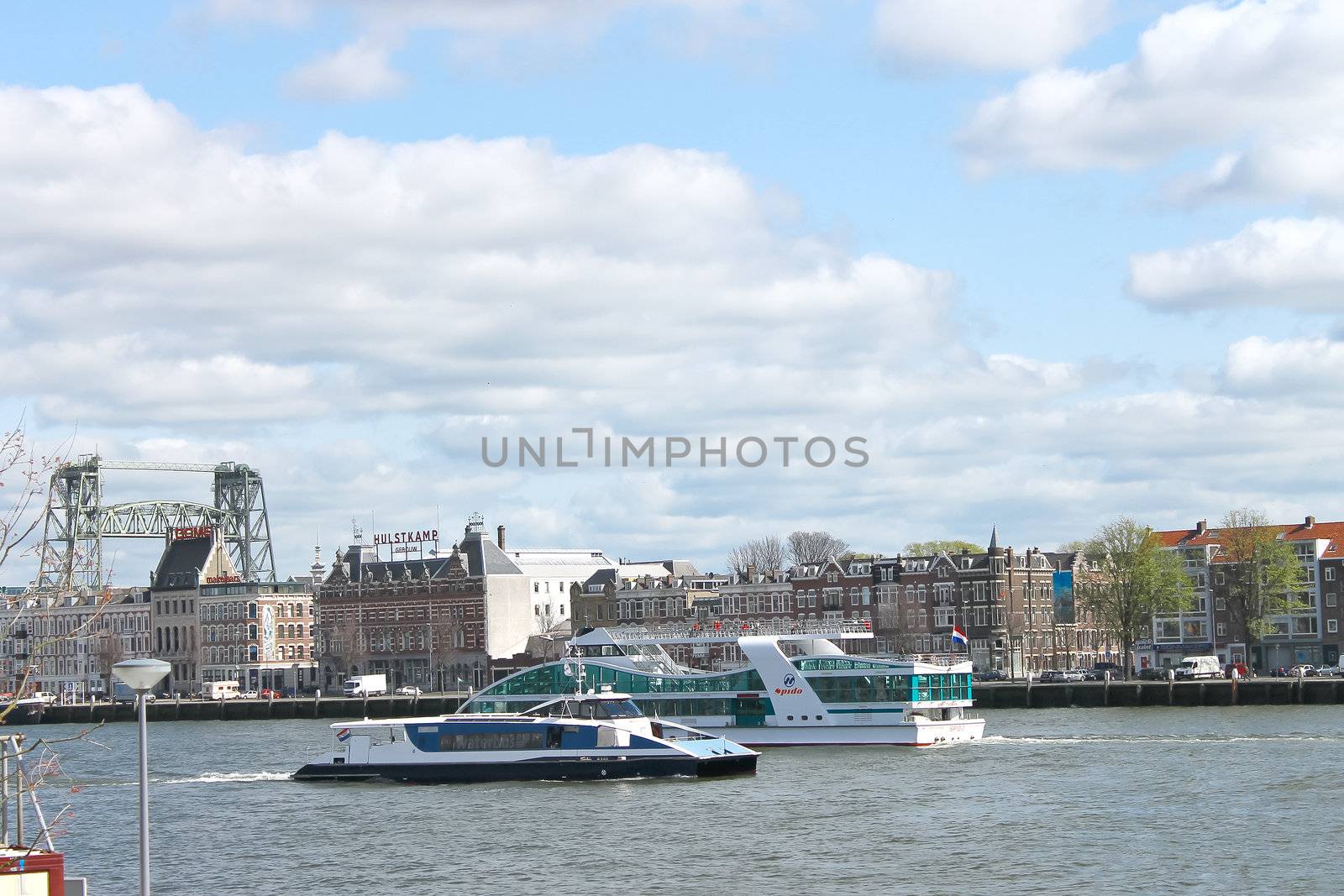 Tourist boats on the river Maas in Rotterdam. Netherlands