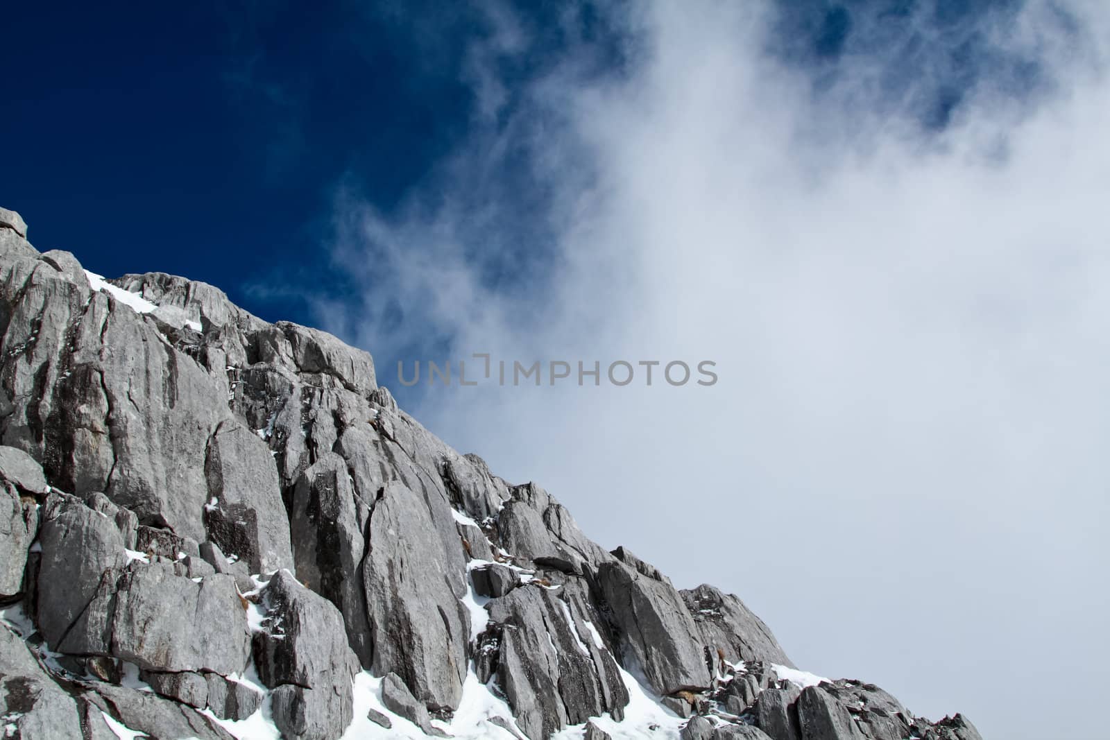 Beautiful landscape snow mountain with blue sky