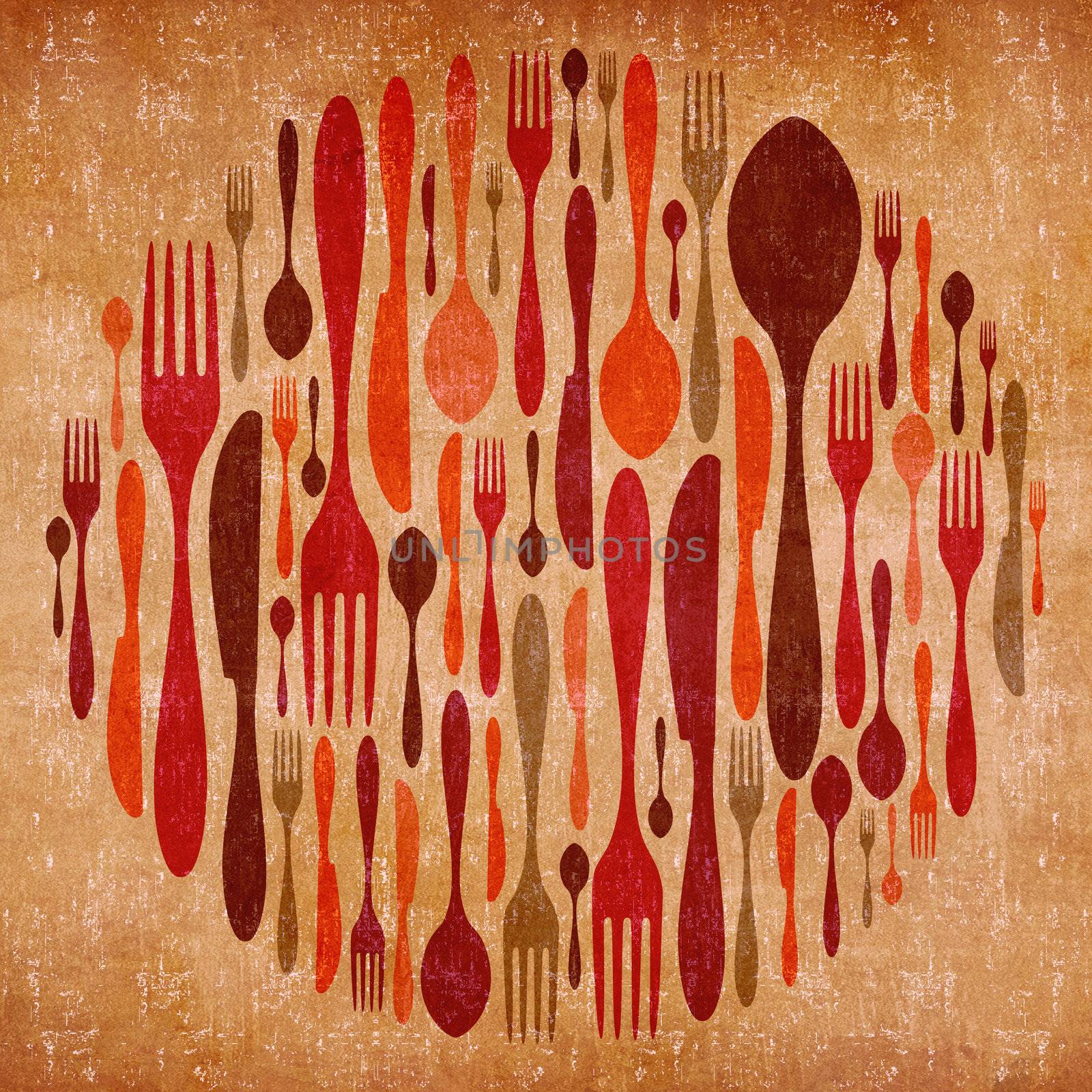 Abstract cutlery vintage colorful background.