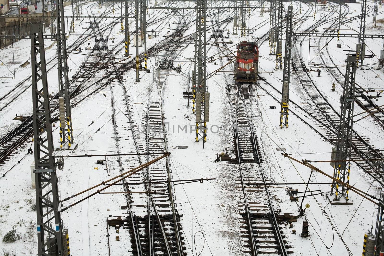 An image of railroad in Prague bird's-eye view