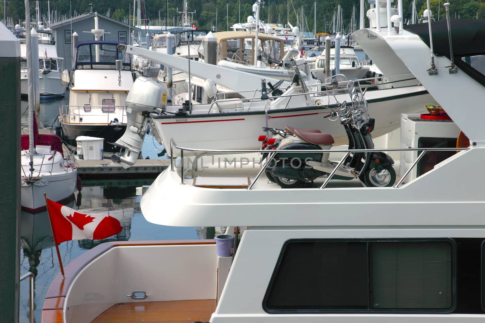 Two scooters on a yacht in Vancouver BC. Canada.