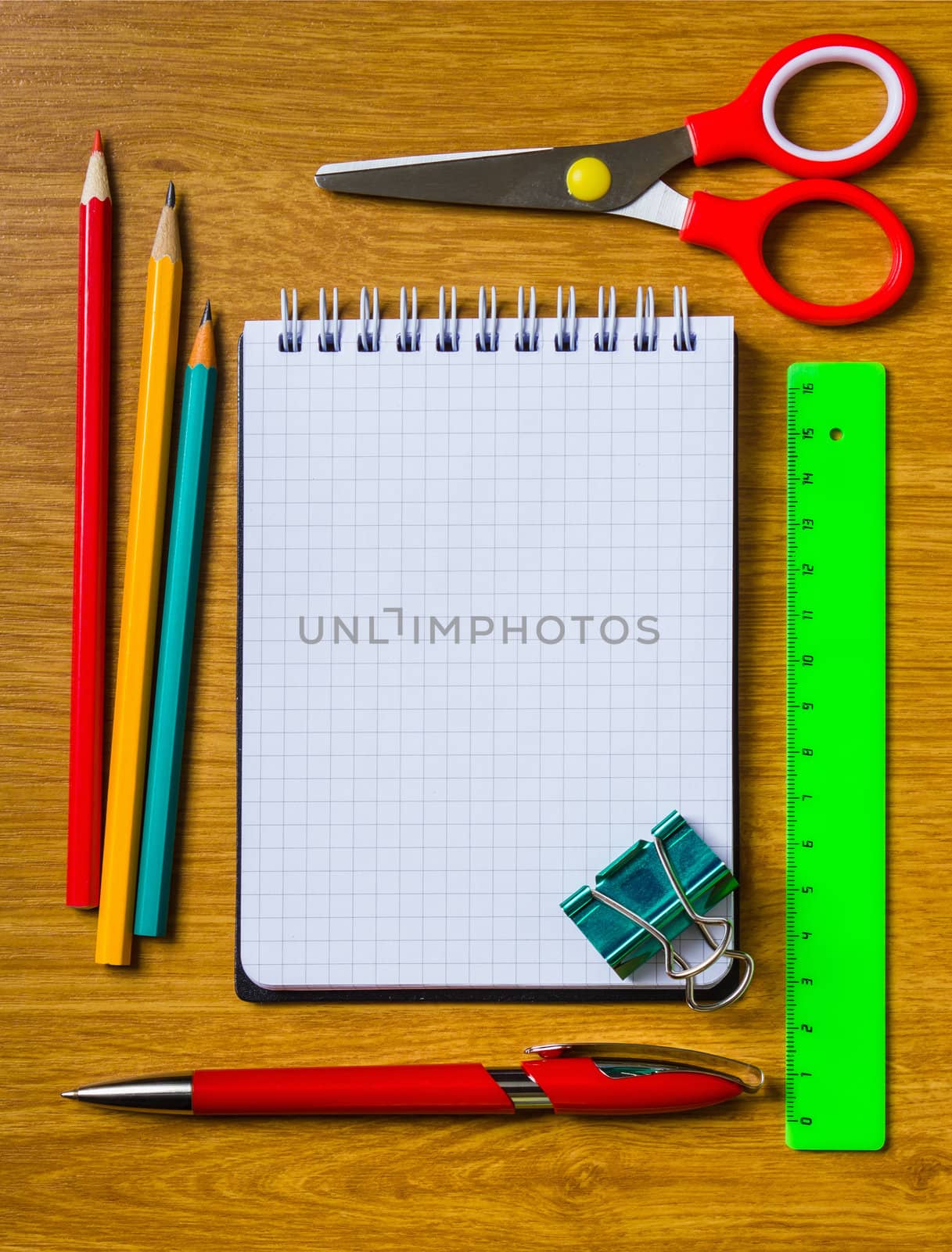 Still life of office supplies with a notebook by oleg_zhukov