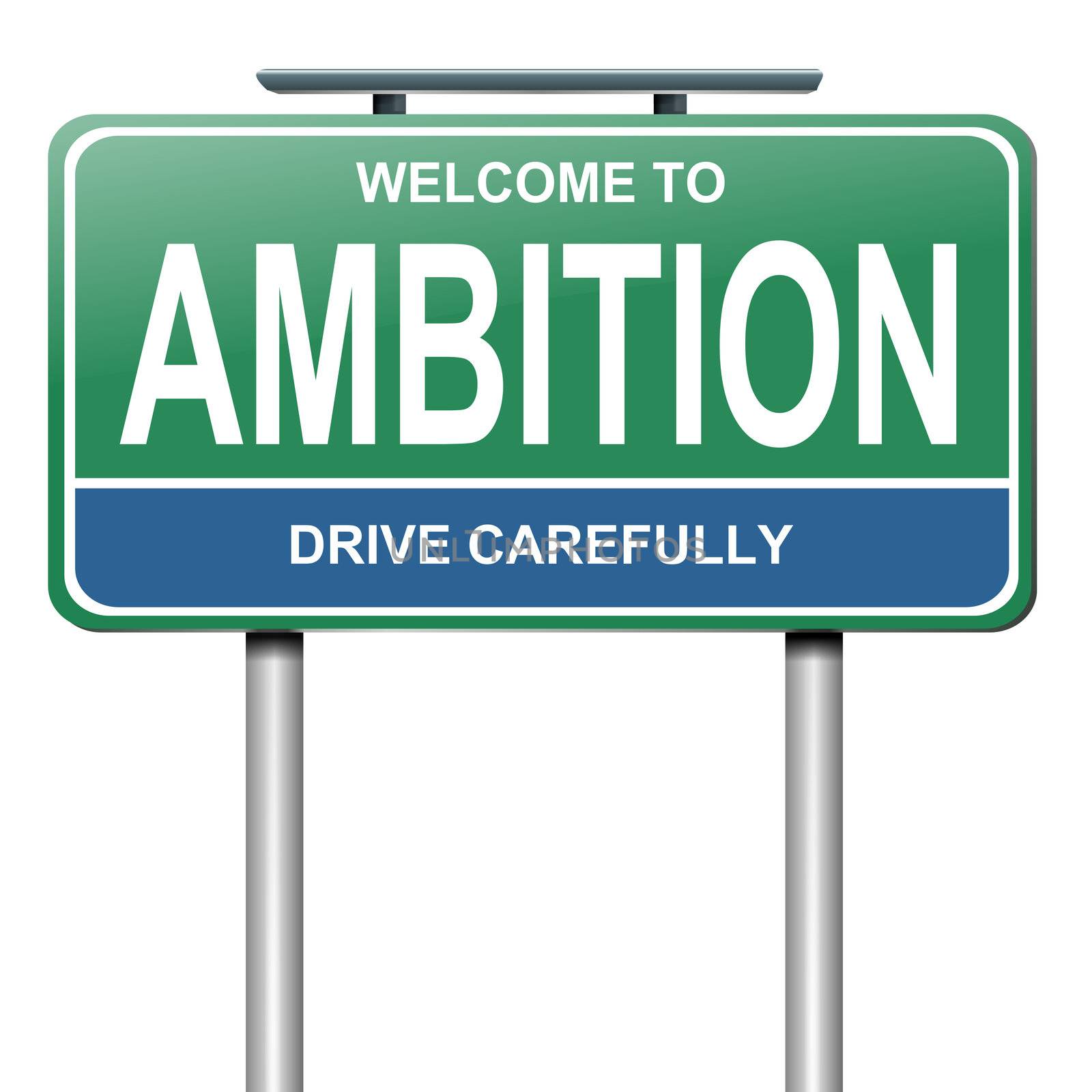 Illustration depicting a roadsign with an ambition concept. White background.