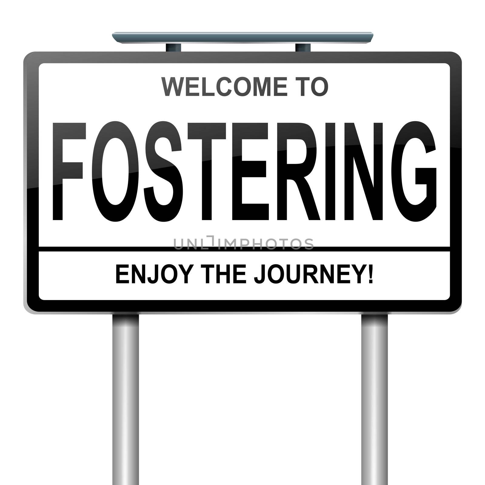 Illustration depicting a roadsign with a fostering concept. White background.