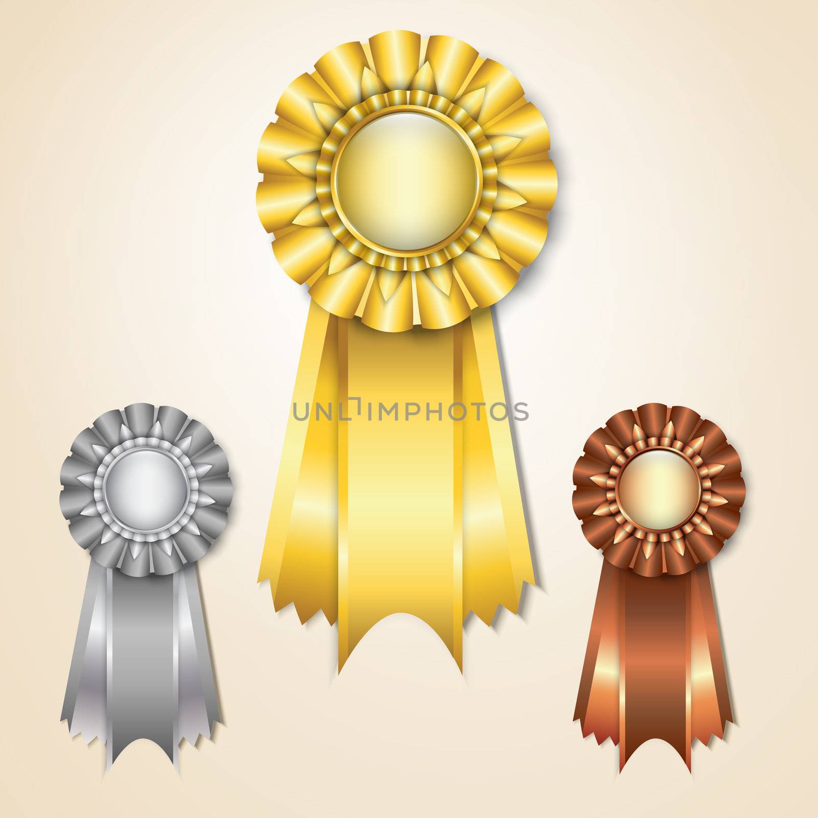 Gold, silver and bronze prize ribbons