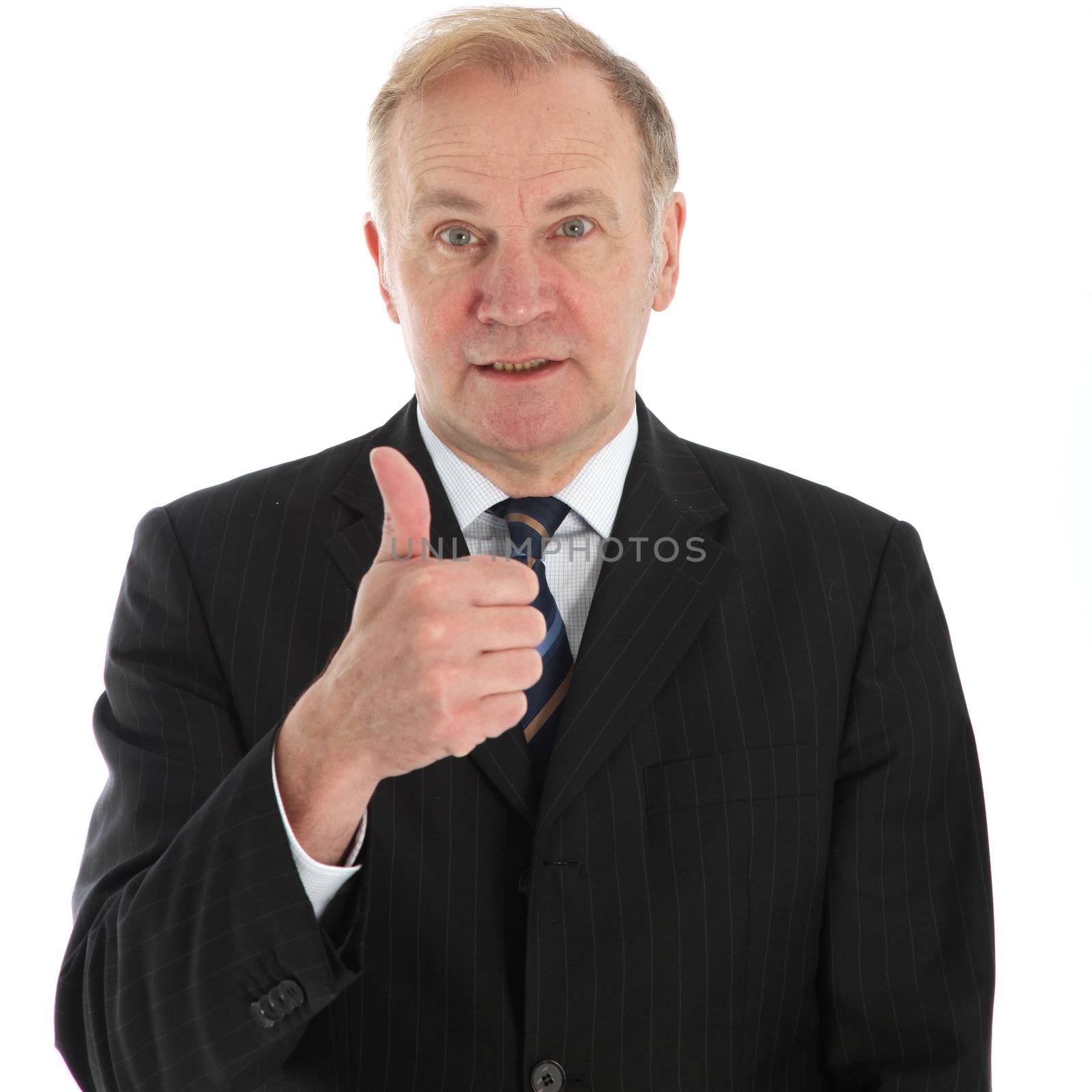 Elderly businessman giving thumbs up  by Farina6000