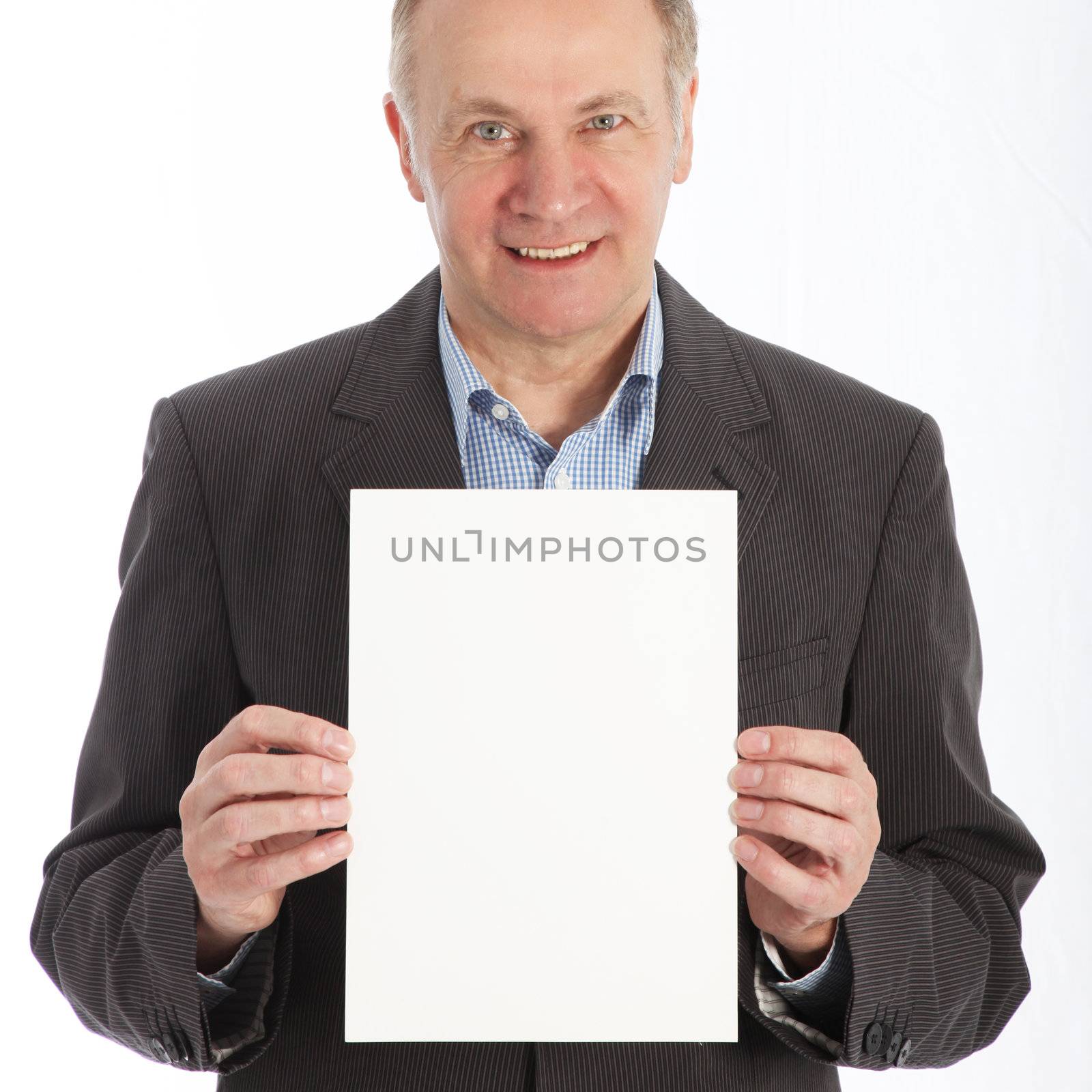 Businessman holding blank white card  by Farina6000