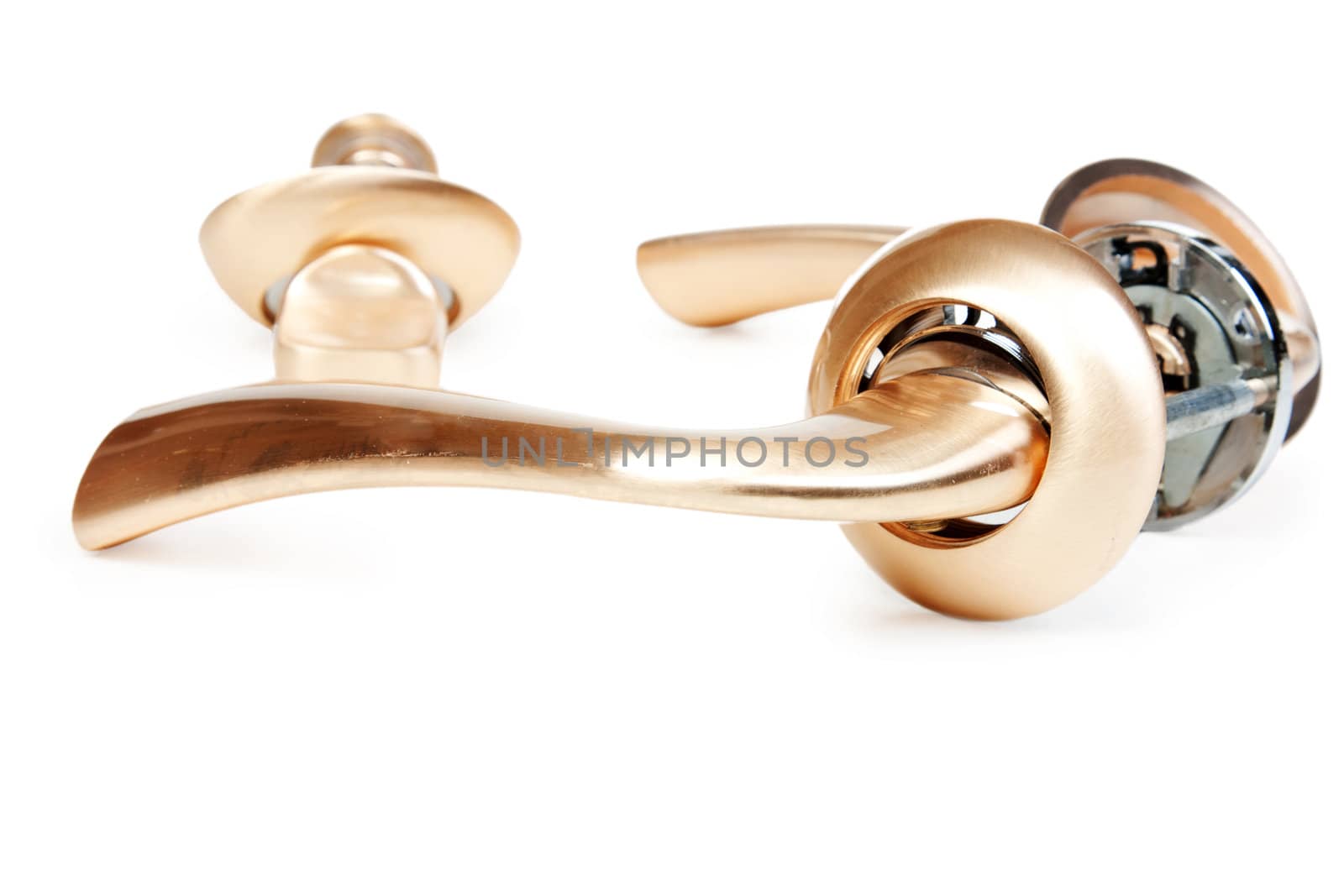 The bronze door handle is isolated on a white background