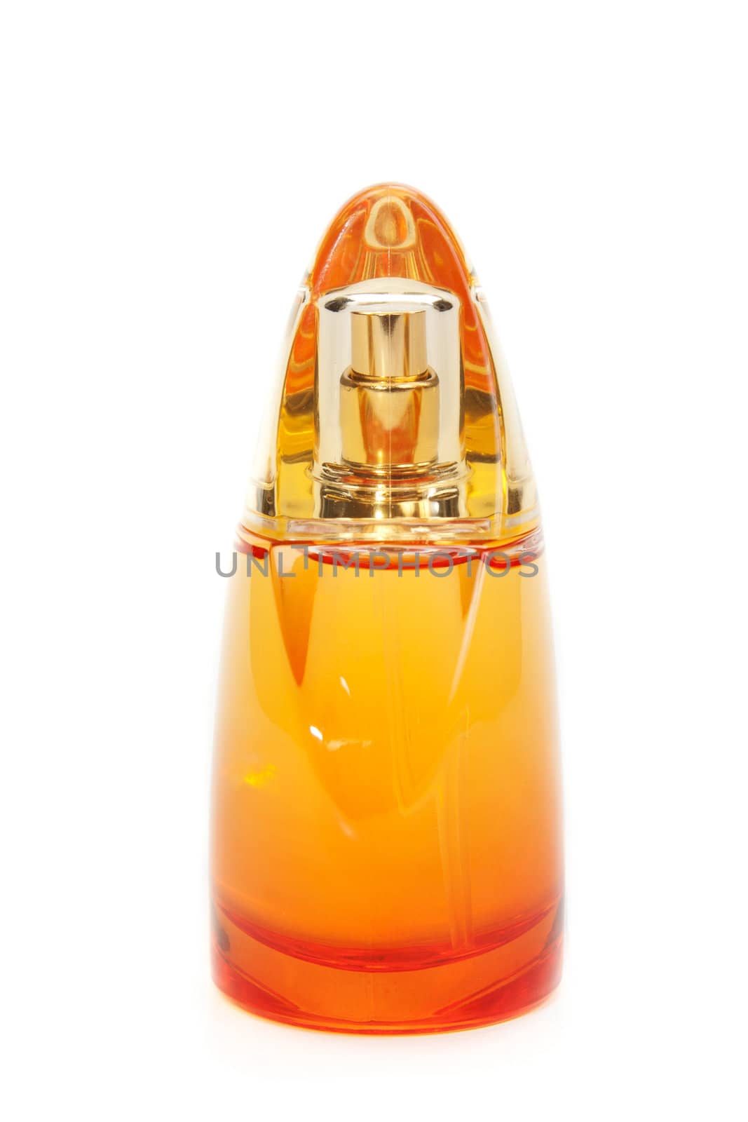 Yellow perfume bottle isolated on white background