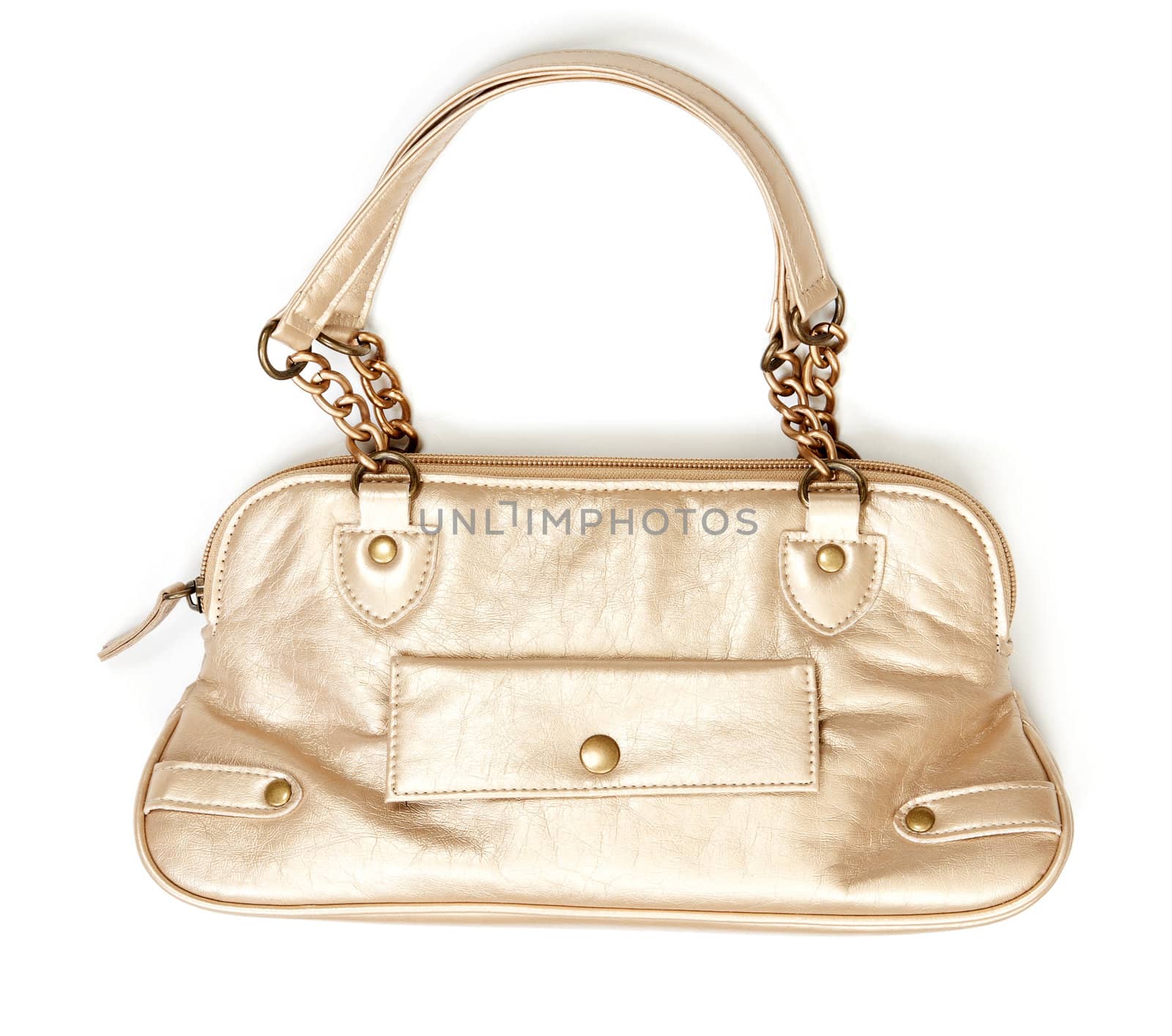 Golden handbags isolated on a white background