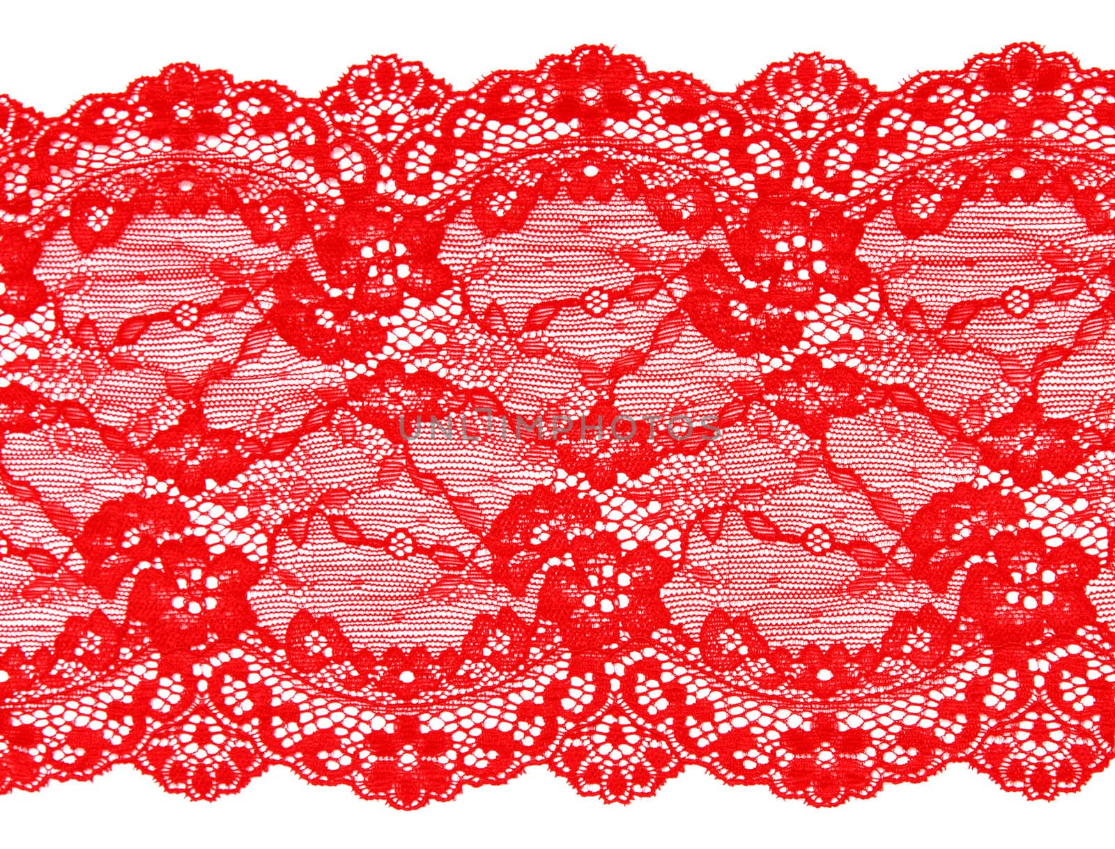 Red lace with pattern in the manner of flower on white background