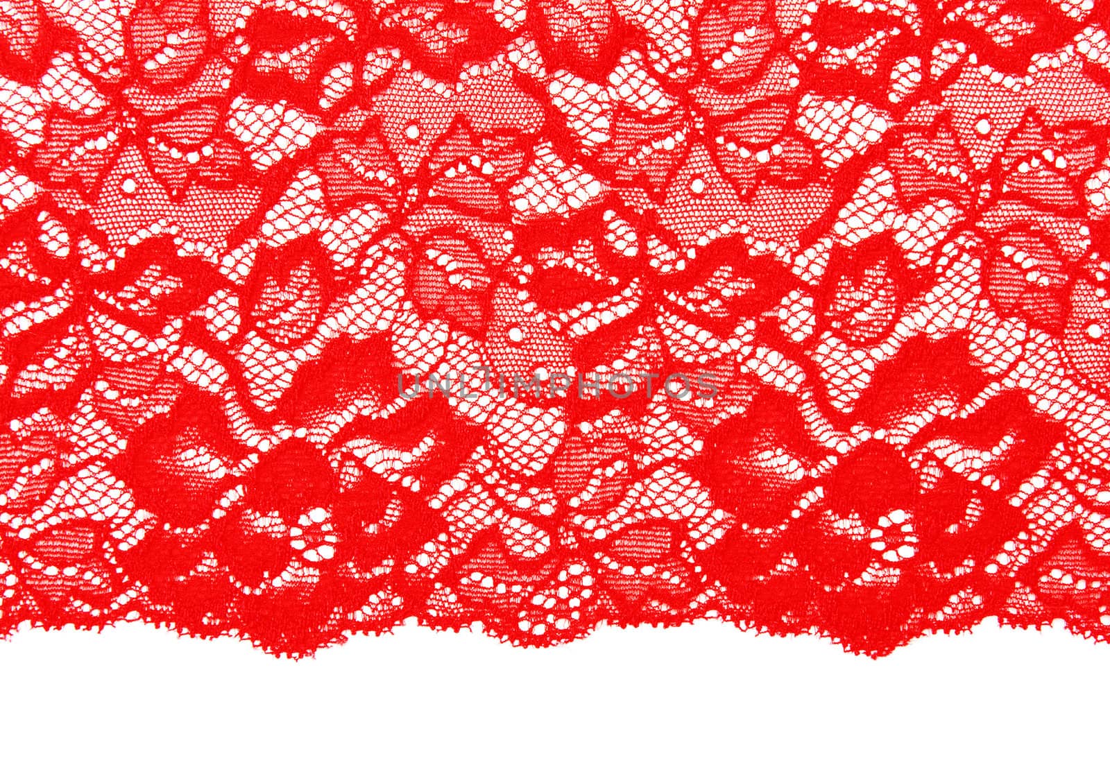 Decorative red lace on insulated white background