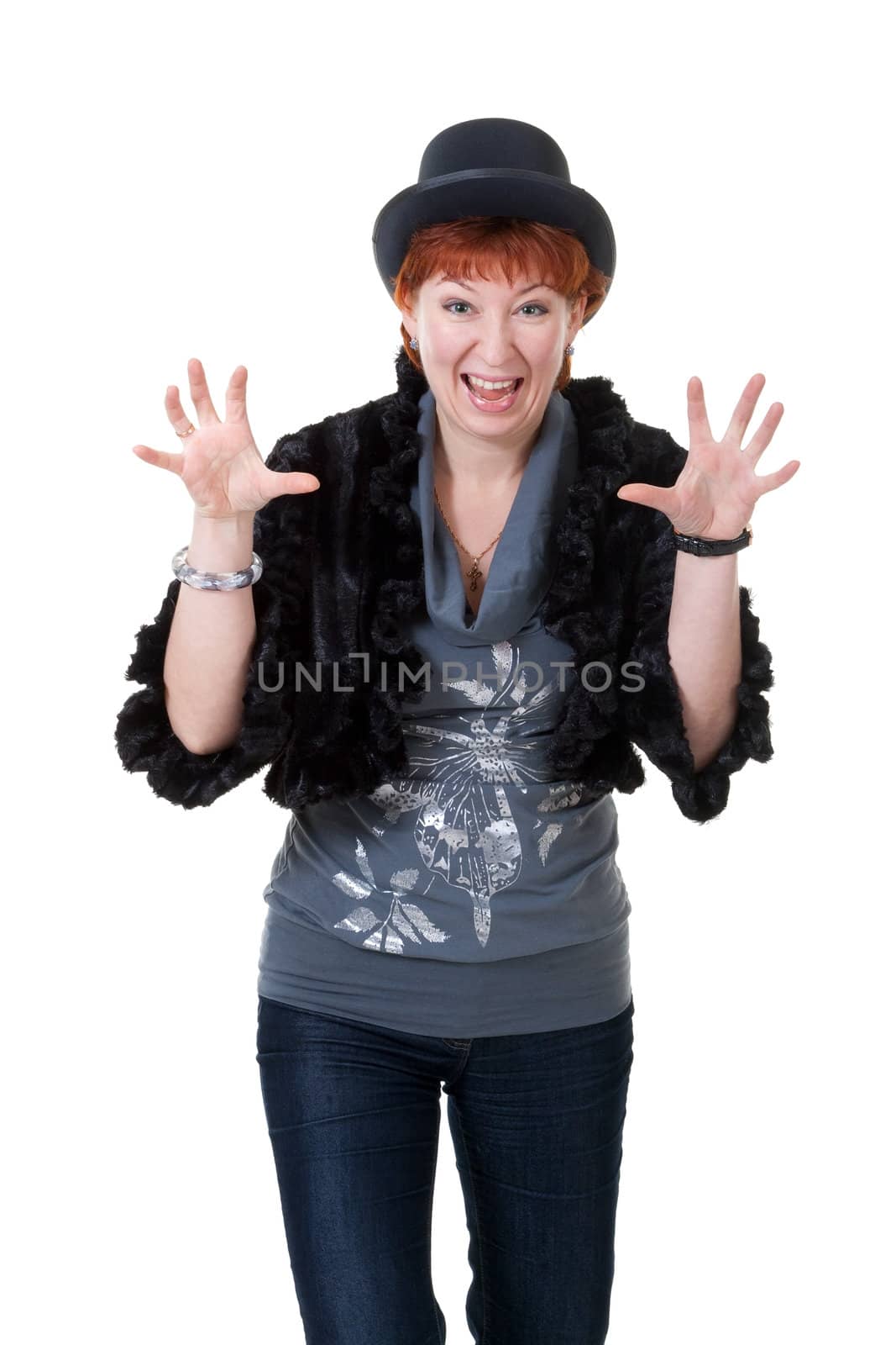 girl in the bowler hat and a fur coat