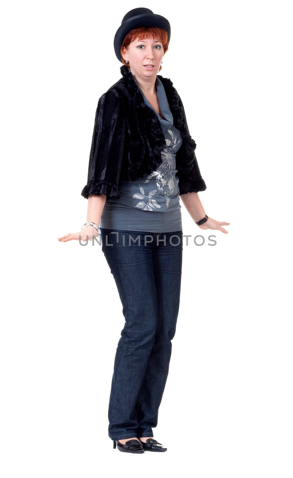girl in the bowler hat and a fur coat