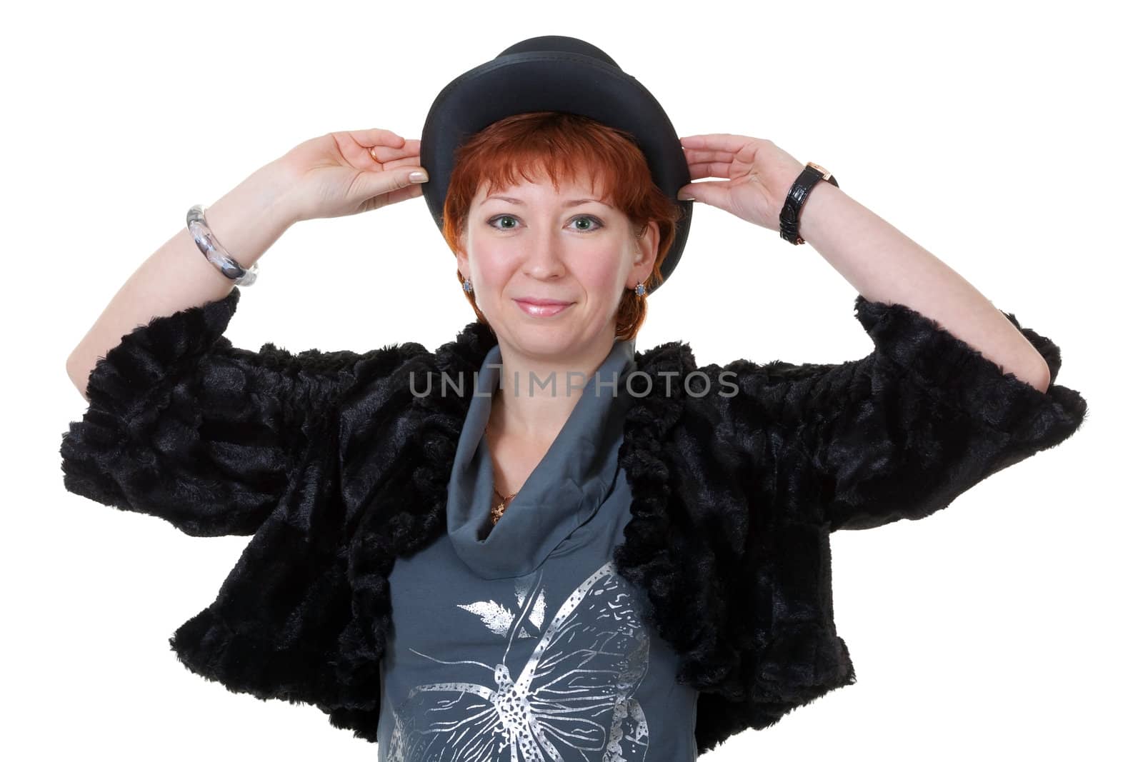 girl in the bowler hat and a fur coat
