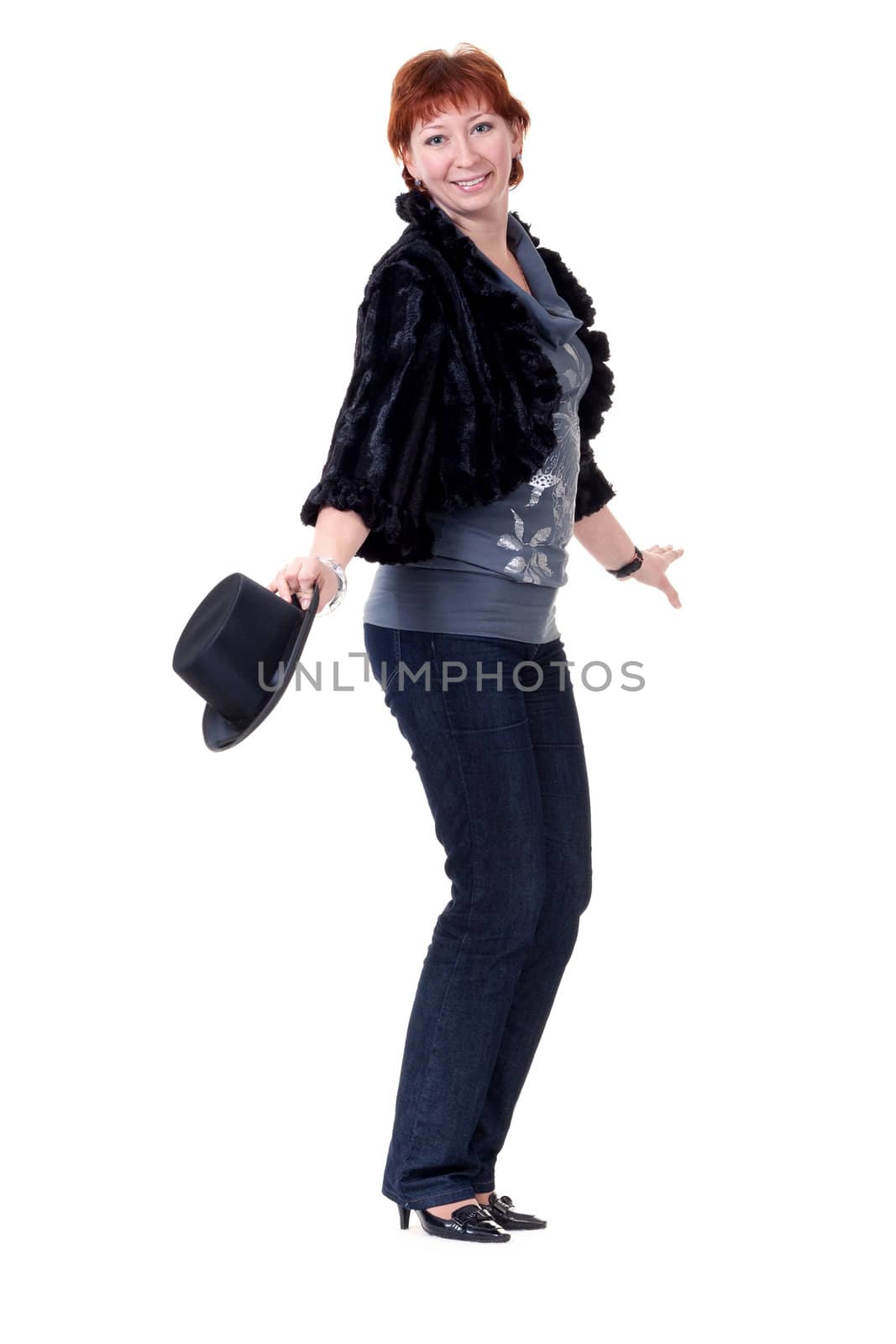 girl in the bowler hat and a fur coat