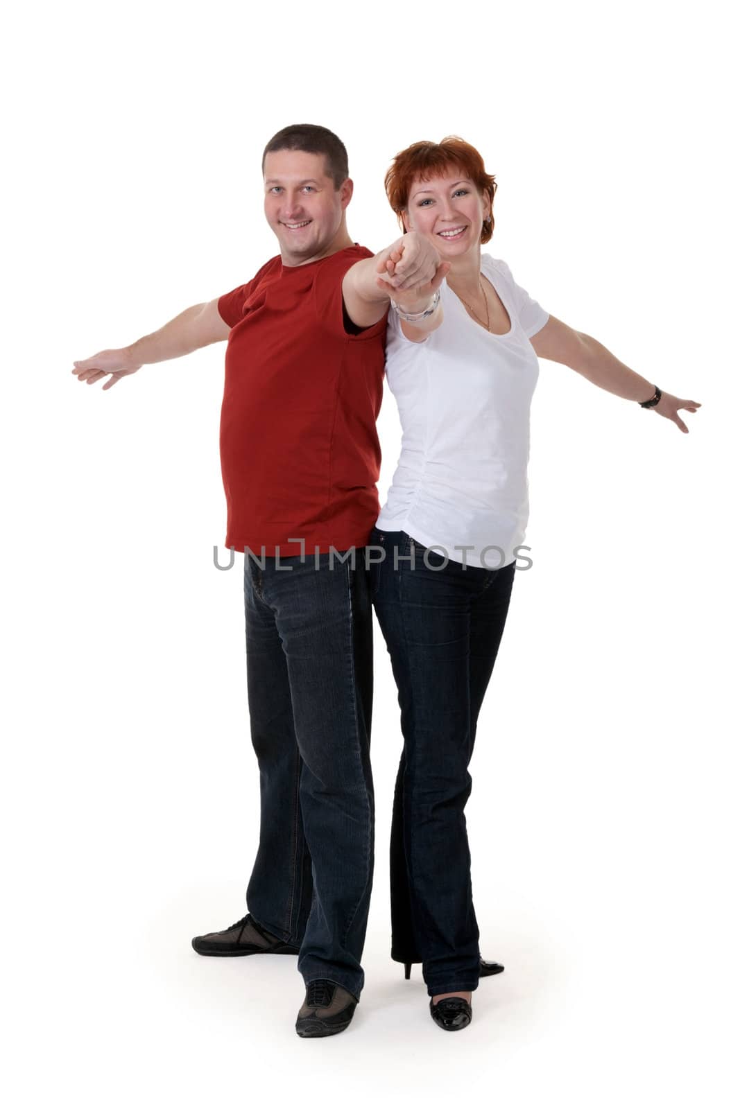 couple in the pose of a monument on a white background