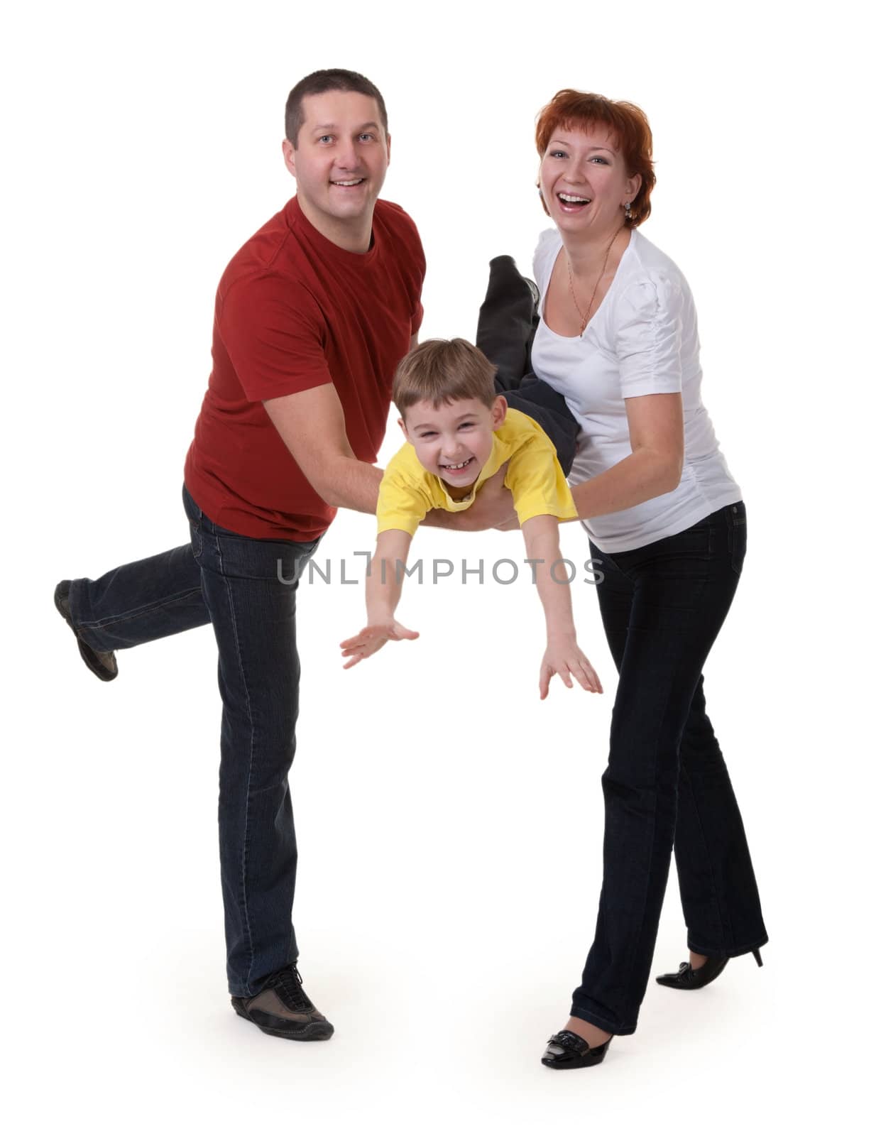 Mom and Dad holding his son in his arms
