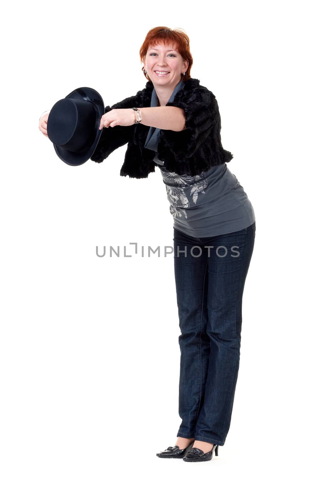 girl in the bowler hat and a fur coat