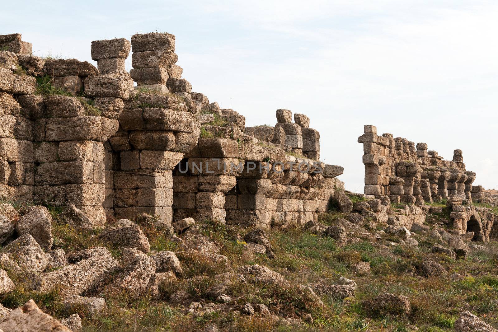 Ancient ruins in the town of Side, Turkey