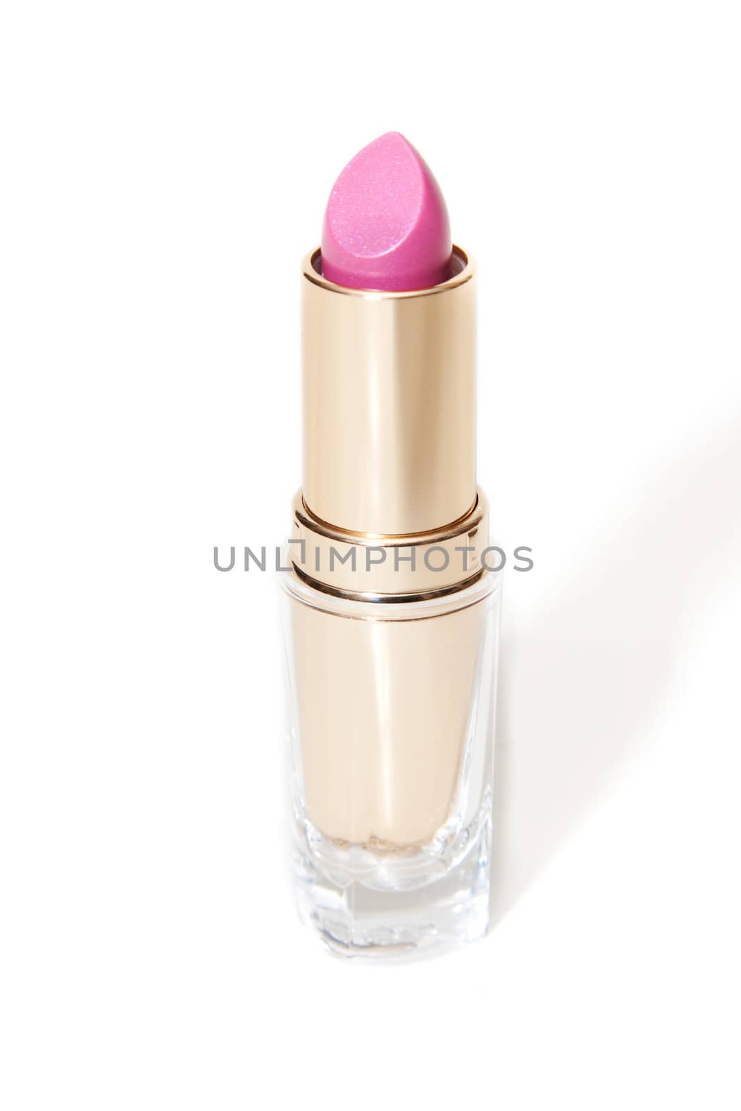 Women's lipstick in a transparent body with a white background