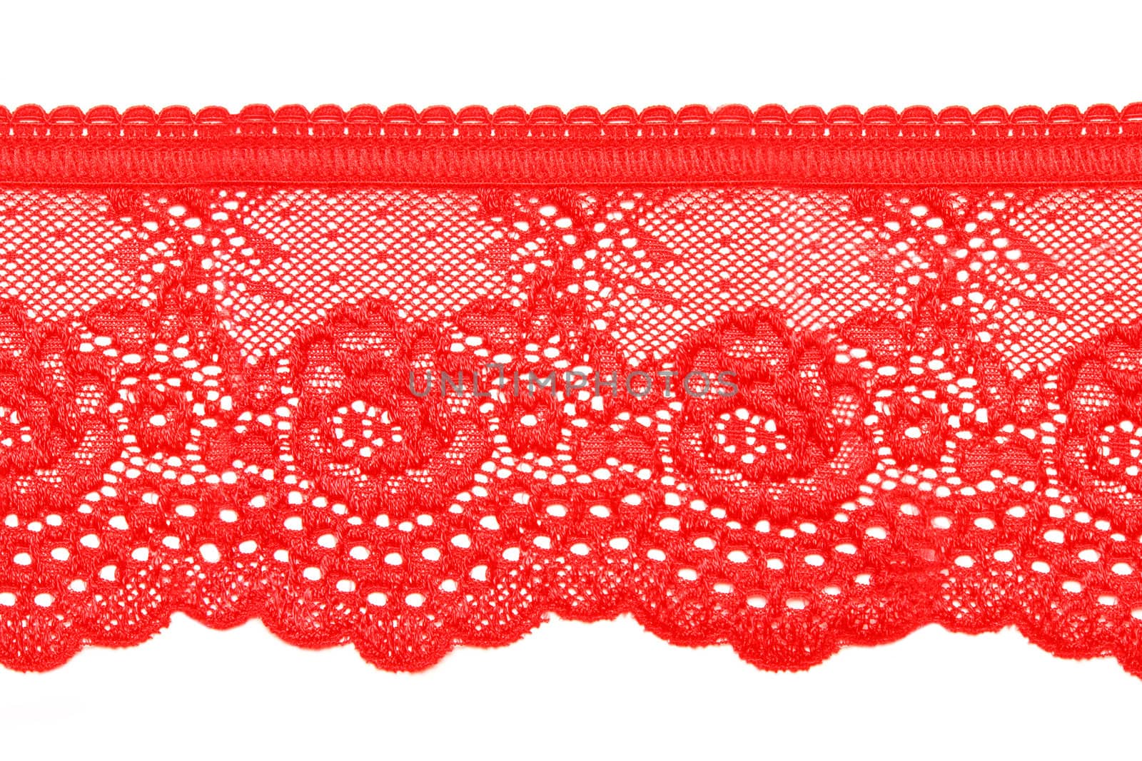 red lace with pattern in the manner of flower on white background