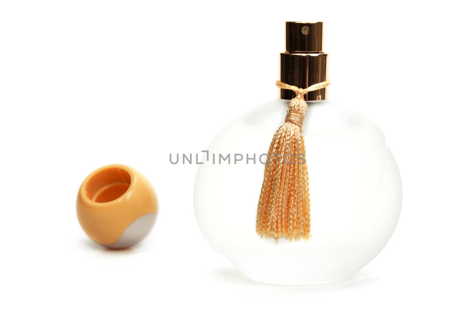 White perfume bottle isolated on white background