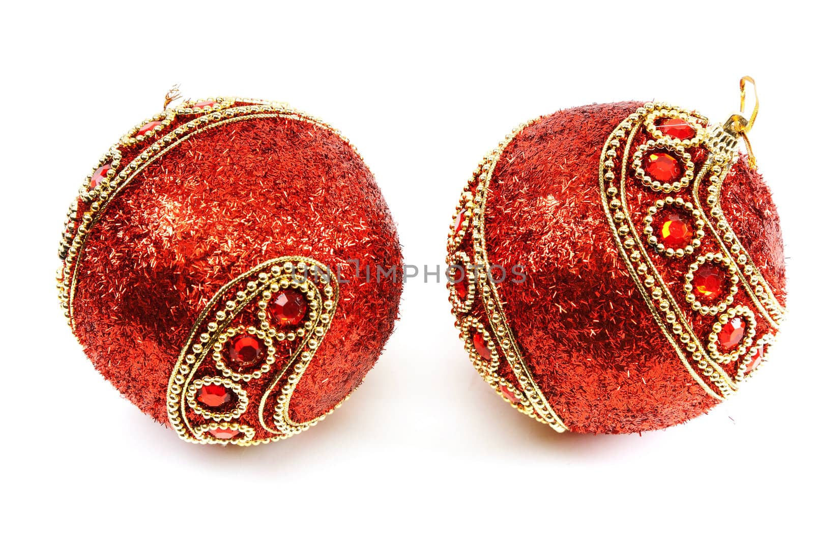 red Christmas balls isolated on a white background