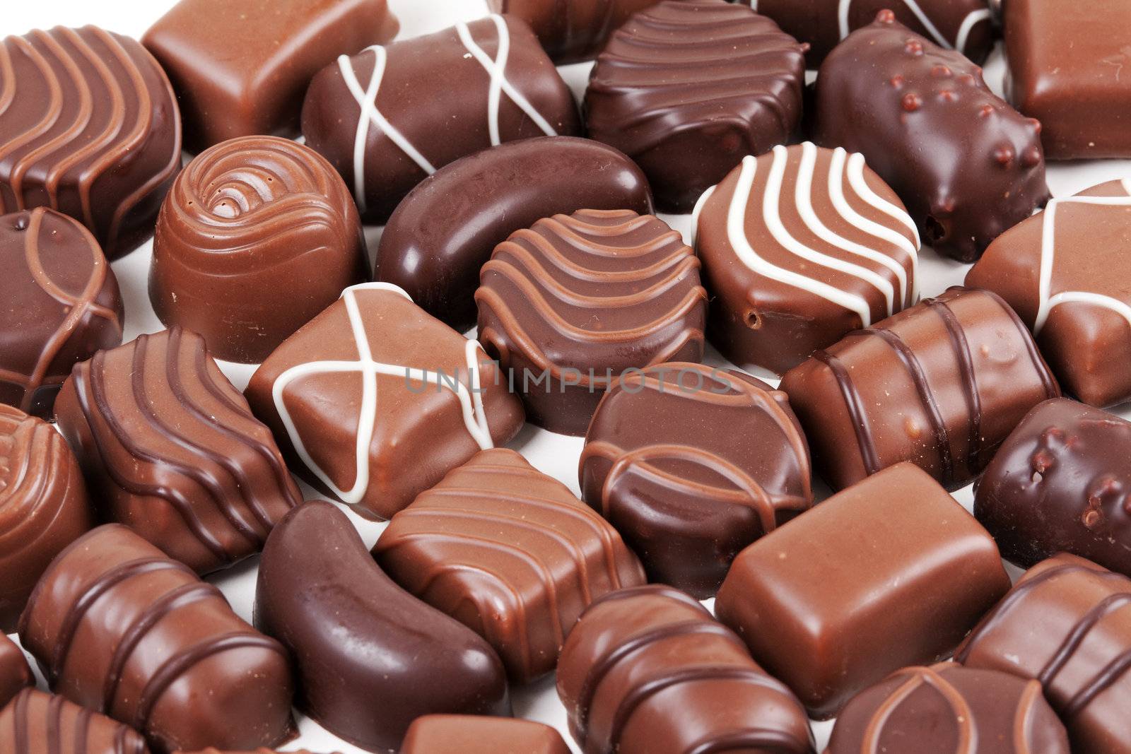 chocolate candies isolated on white background