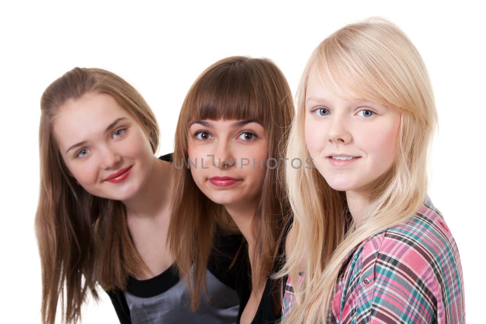 portrait of three girls isolated on white background