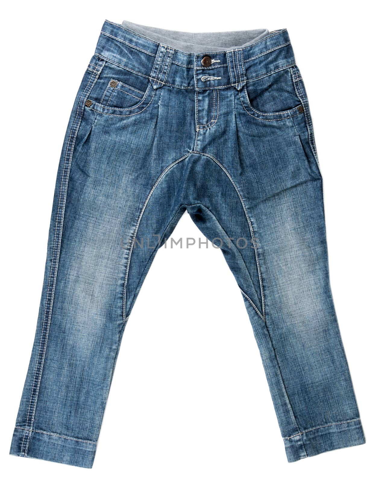 blue denim trousers isolated on white background