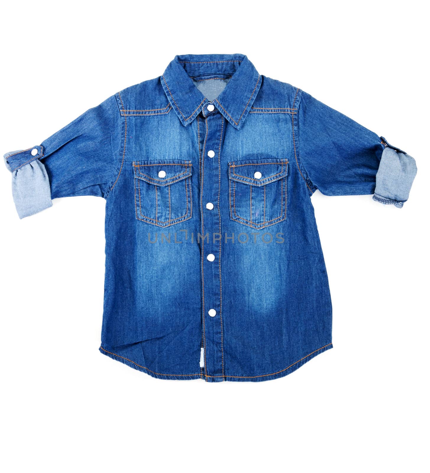 blue denim shirt with a white background