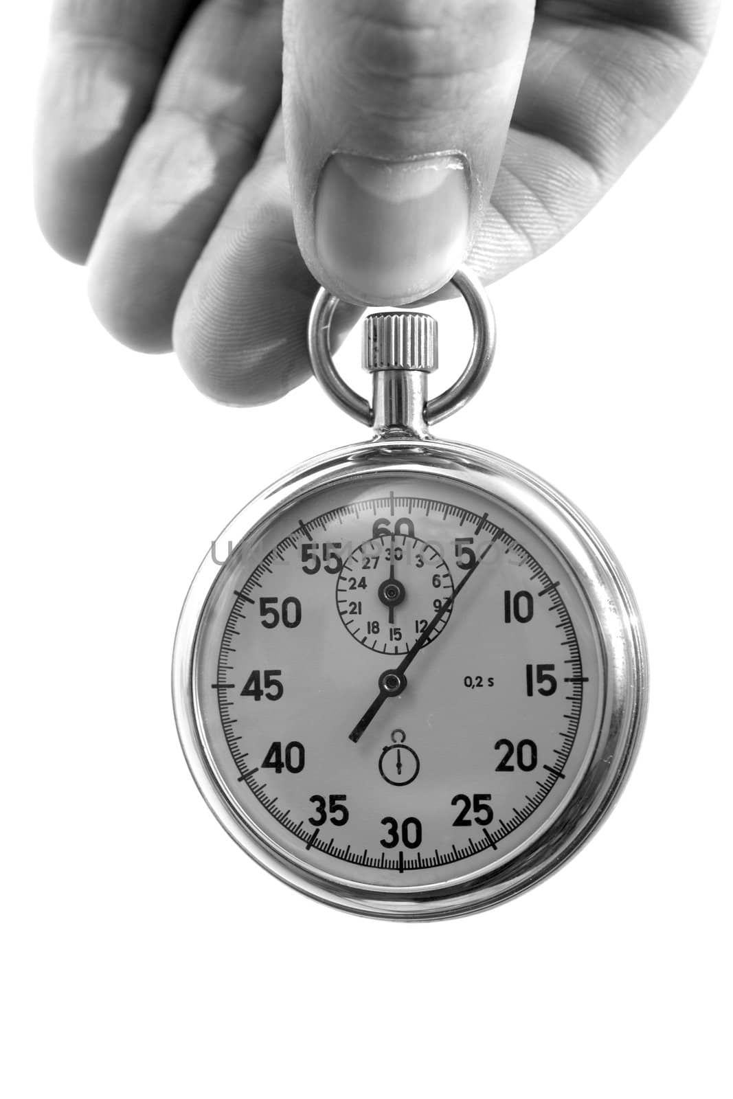An image of a stopwatch in hand