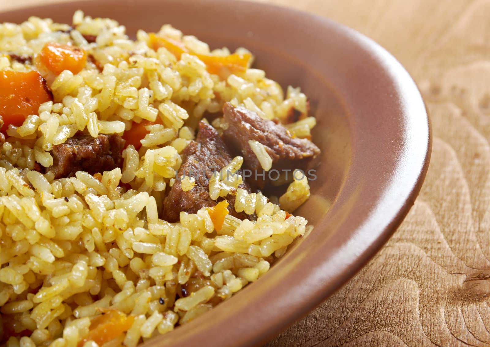 Traditional oriental pilaf.close up