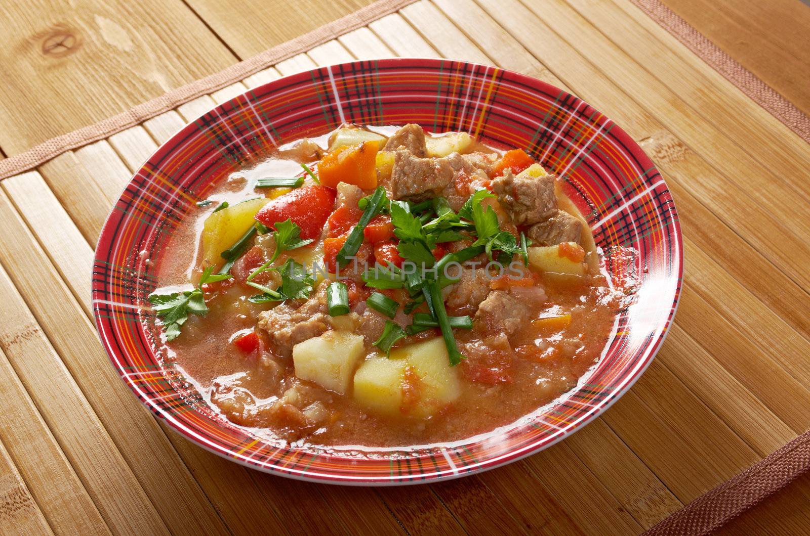 Traditional Hungarian homemade hot goulash soup