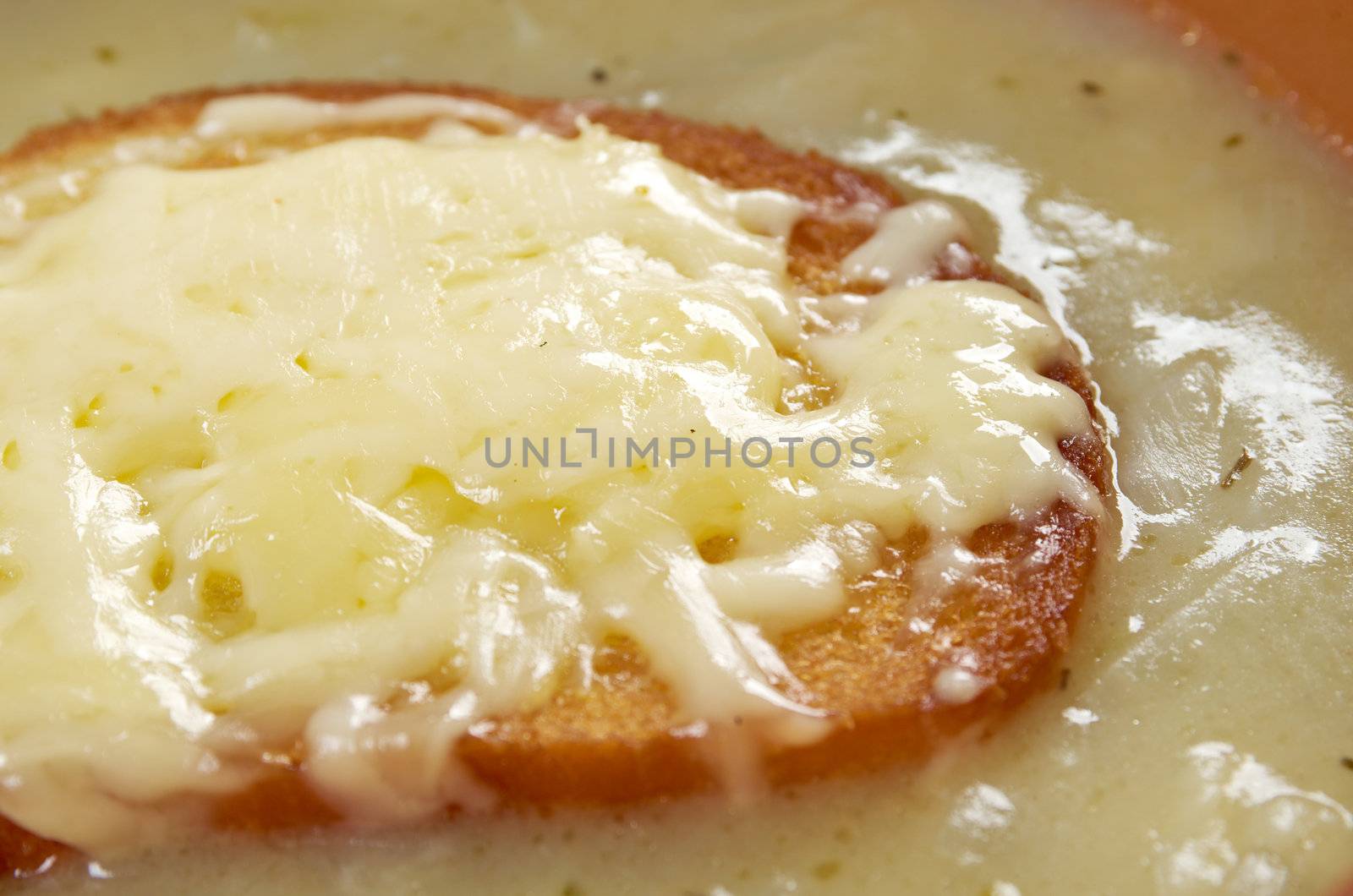 French homemade onion soup ..closeup