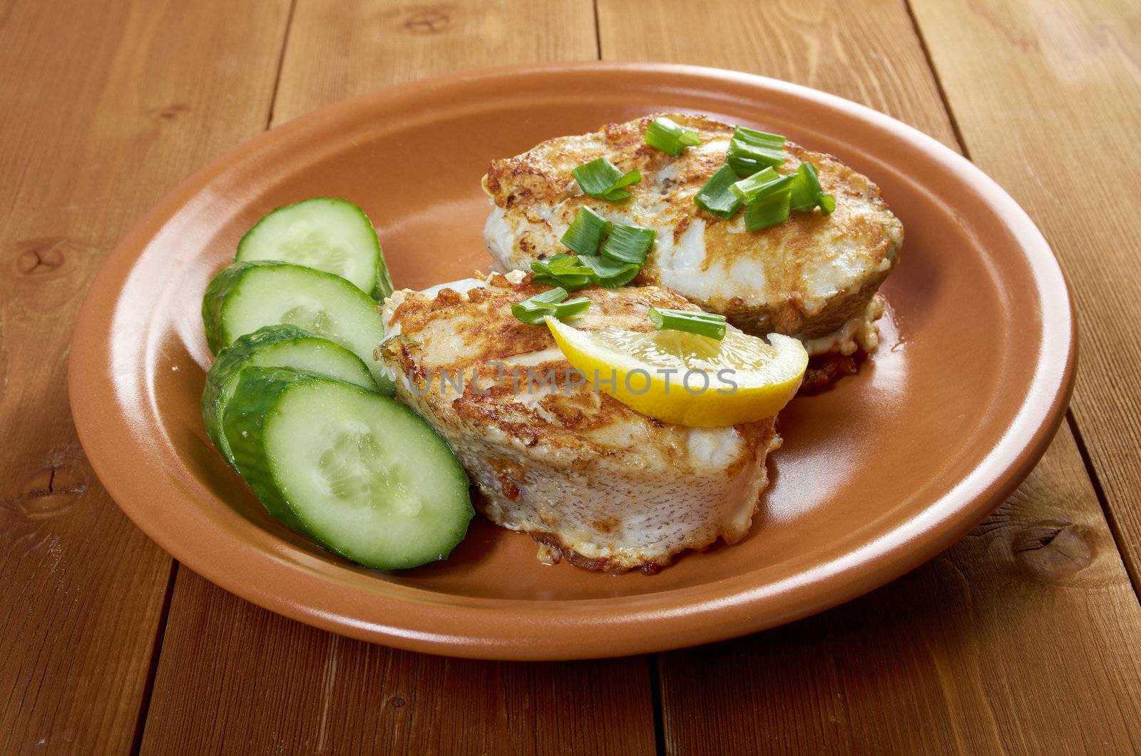 grilled t-bone codfish  steak and vegetables