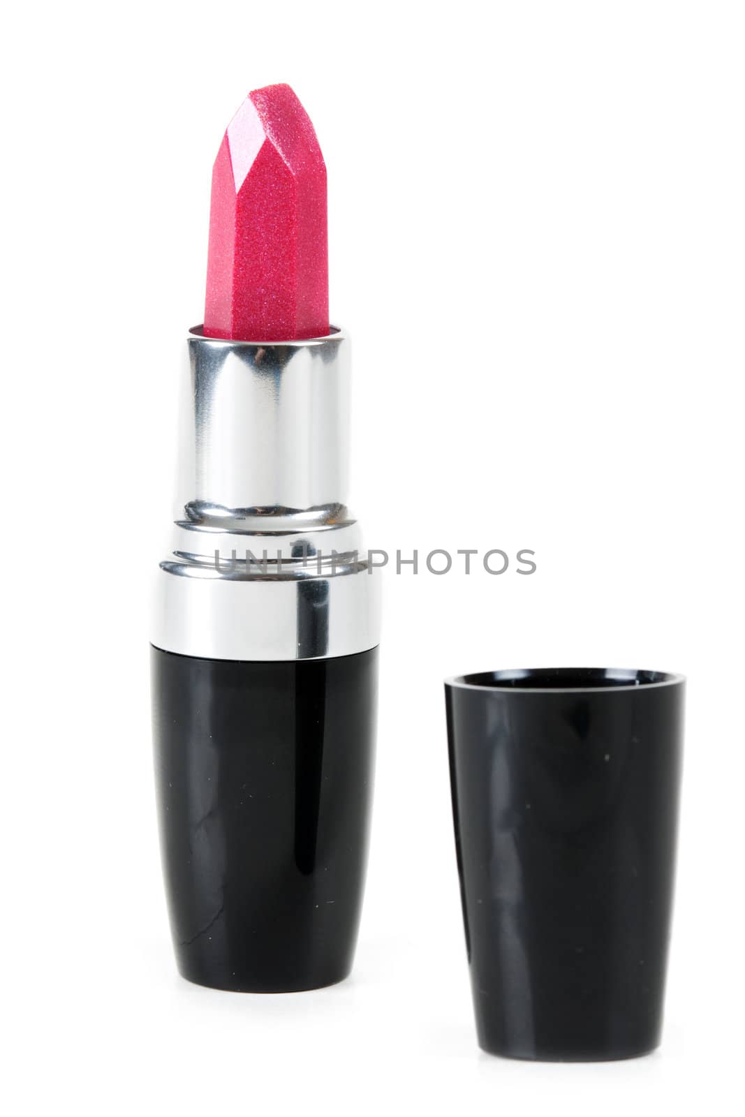 Female red lipstick on a white background
