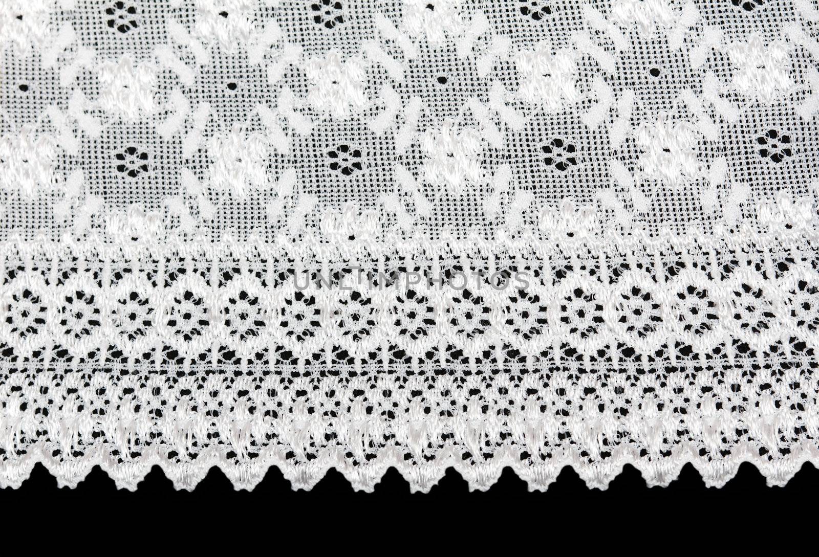 White lace with a floral pattern on a black background