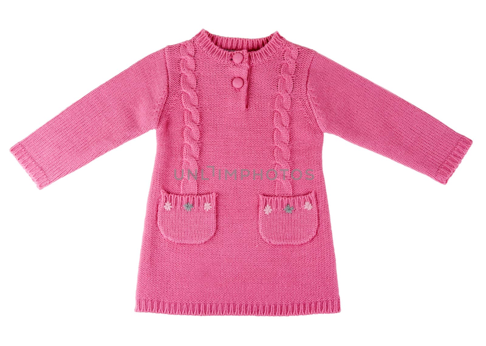 Red knit dress with a pattern on a white background