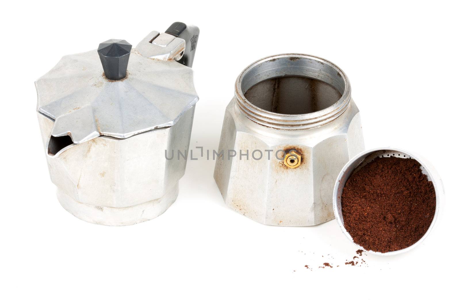 old coffee machine isolated on white background