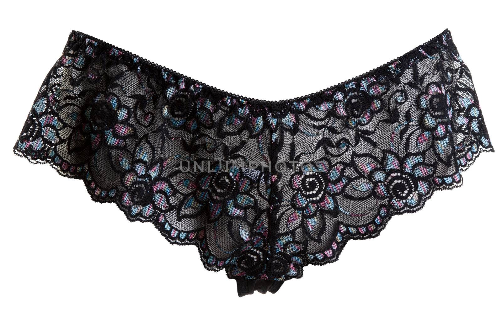 black satin ladies underwear on a white background