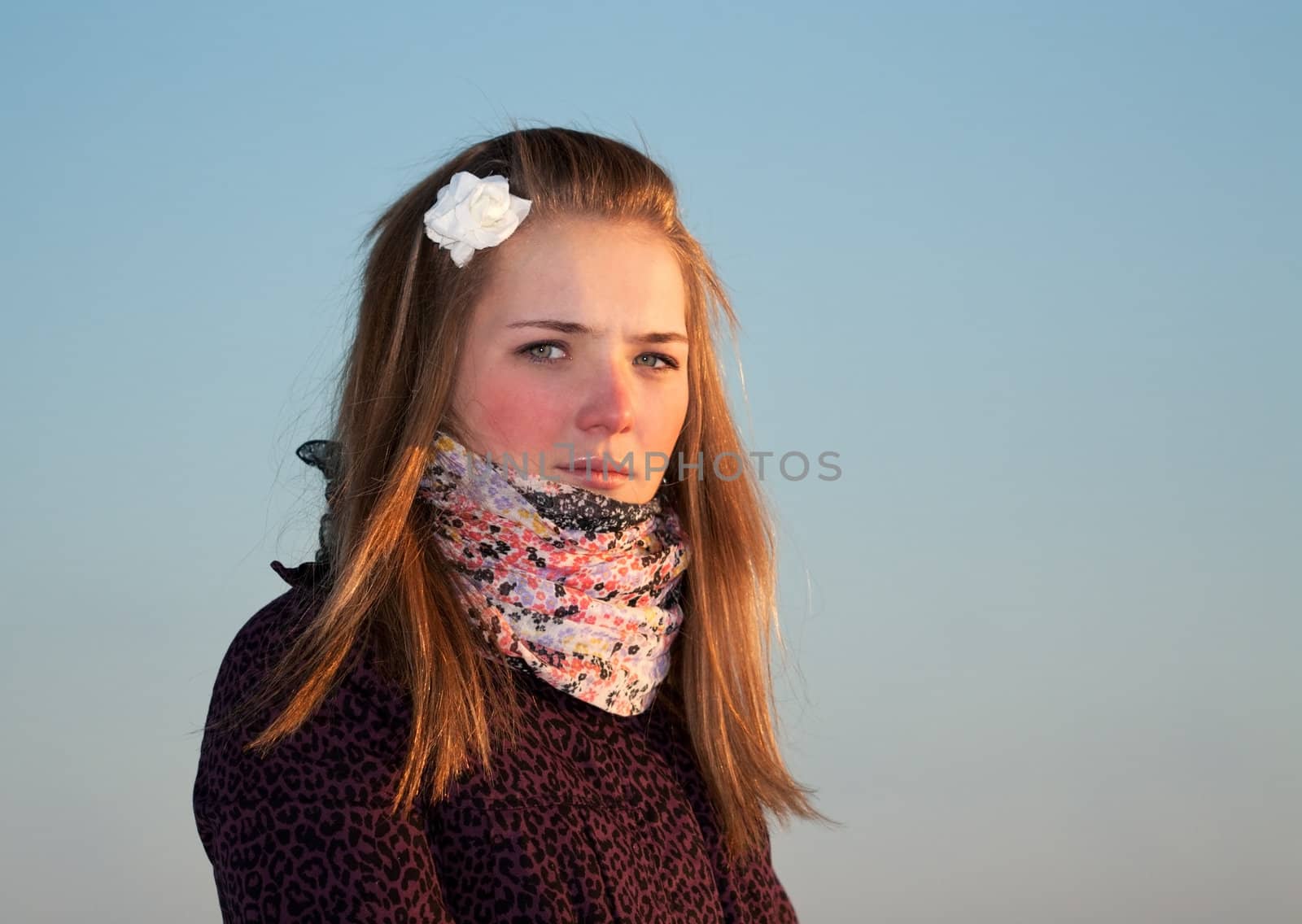 portrait of a beautiful girl in the cold