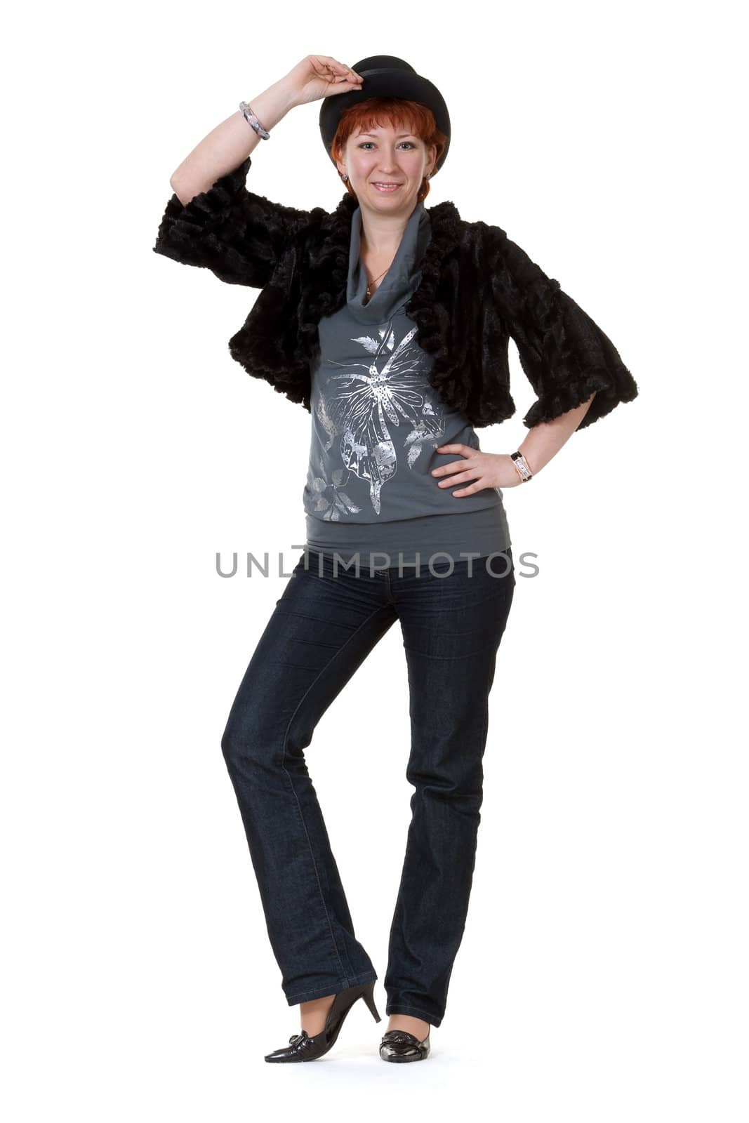 girl in the bowler hat and a fur coat