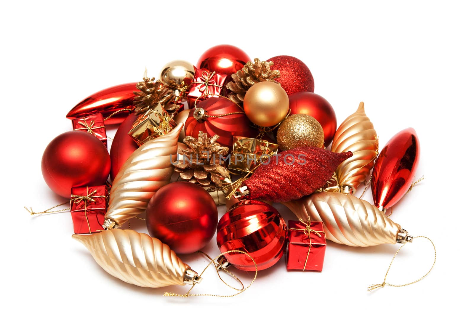 Christmas toys and gifts on a white background