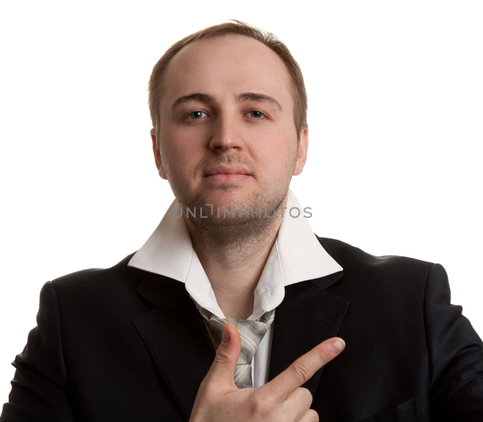 disheveled businessman with unleashed a tie on a white background